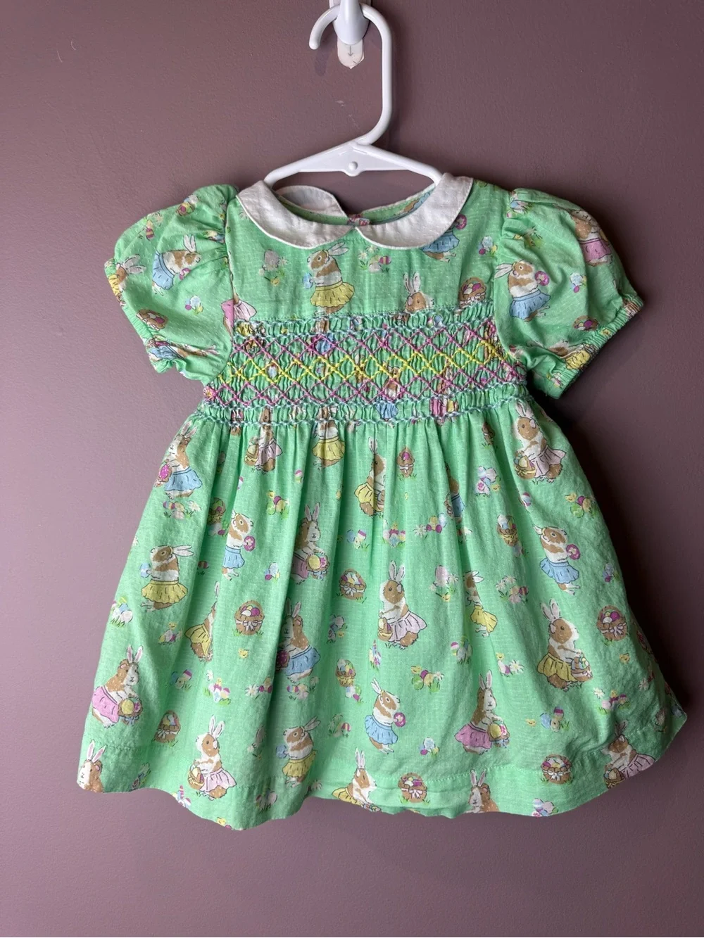 Baby Boden Green Guinea Pug as Bunny Easter Smocked Dress 3-6M